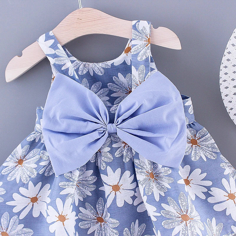 Summer New Baby Dress Small Daisy Cotton Princess Dress Big Bow Sling Children's Clothing Gift Hat ShopOnlyDeal