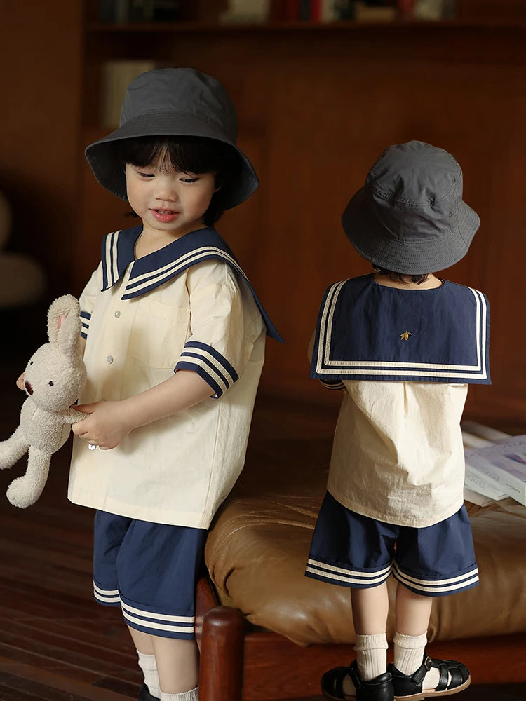 Baby Boy Girl Clothes Sets Sailor Collar Soft Cotton Fashion Baby Navy Uniform Baby Costume ShopOnlyDeal