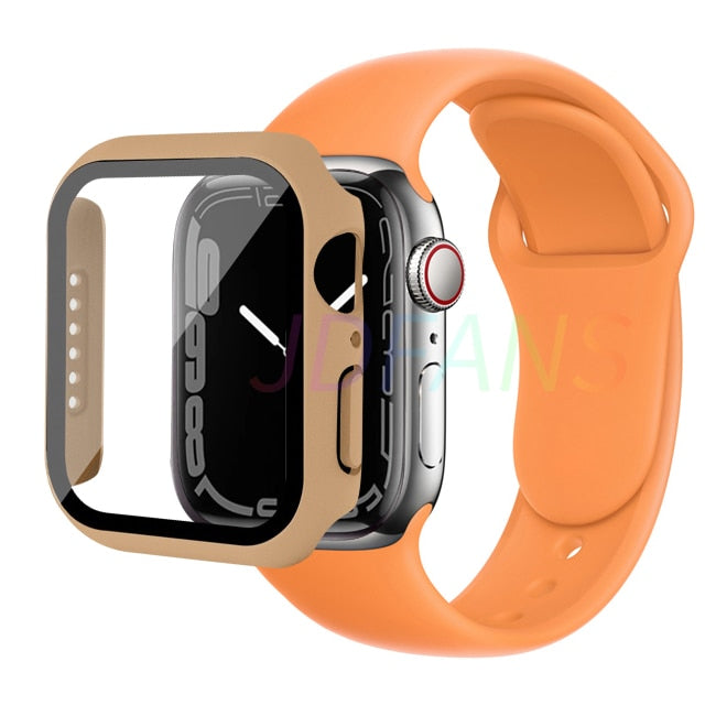 Glass+Case+Strap for Apple Watch 7 6 5 Band 41mm 45mm 44mm 40mm 38mm 42mm Screen Protectors for Apple IWatch Series 7 6 SE 5 3 4 ShopOnlyDeal