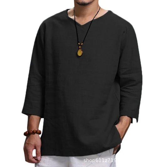 Men's New 3/4 Sleeve Loose Solid Casual Large Pullover Shirt ShopOnlyDeal