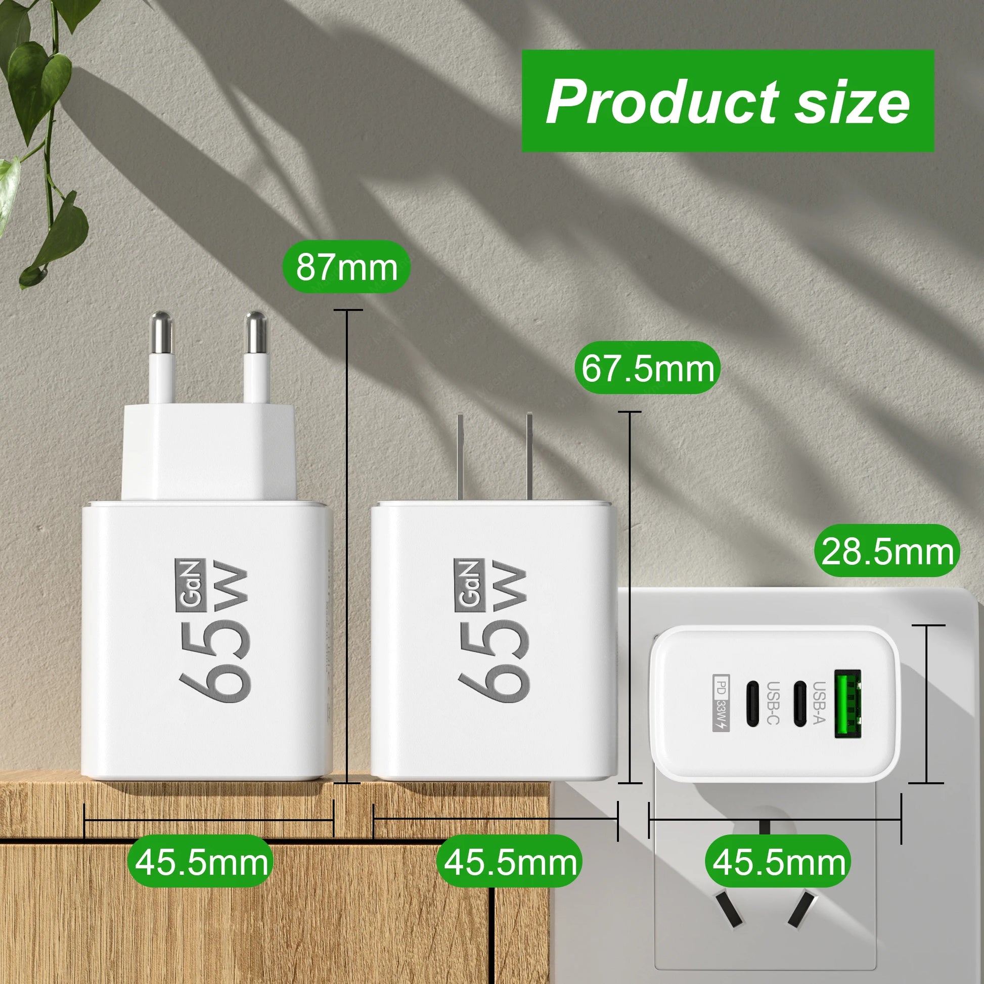 PD 65W GaN USB Charger Quick Charge 3.0 EU/US Plug Wall Charger For iPhone 15 Xiaomi Samsung Type C Fast Charging Phone Adapter ShopOnlyDeal