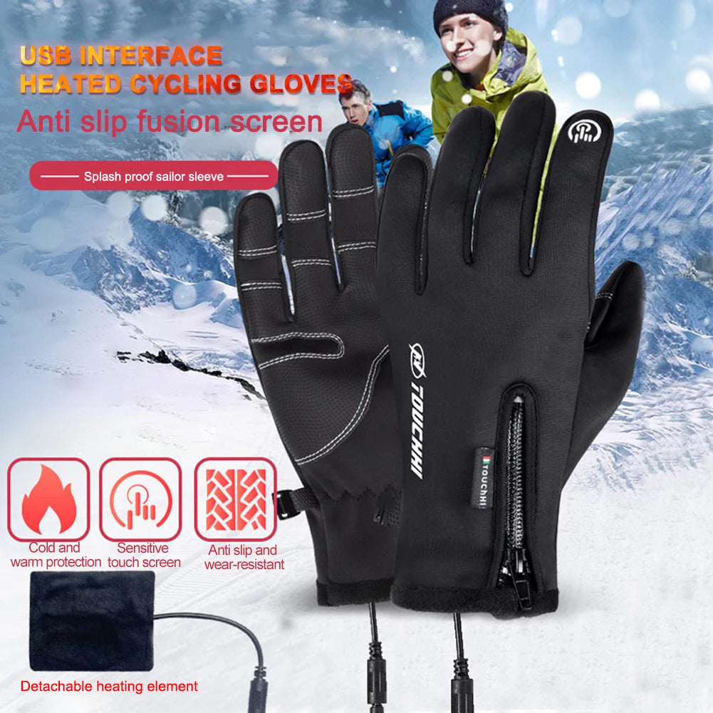 USB Heated Gloves Man Windproof Winter Motorcycle Gloves Hand Warmer Rechargeable Touch Screen Cycling Gloves for Camping Hiking ShopOnlyDeal