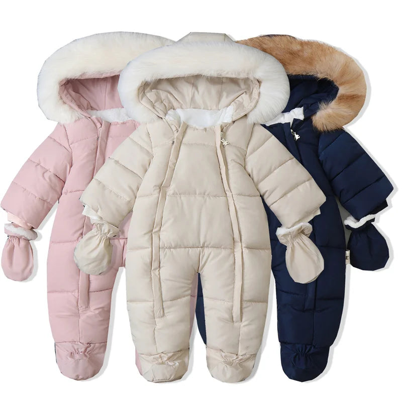 -30℃ Plus Thick Velvet Rompers Baby Padded Warm Bodysuits Clothes Winter Infant Waterproof Hooded One-Pieces Girls Boys Overalls ShopOnlyDeal