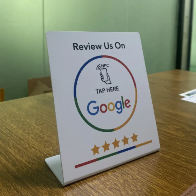 13.56Mhz Programmable Google Review Card | NFC Station Table | NFC Google Reviews Display | Bending Card Standing Brand Bracket ShopOnlyDeal