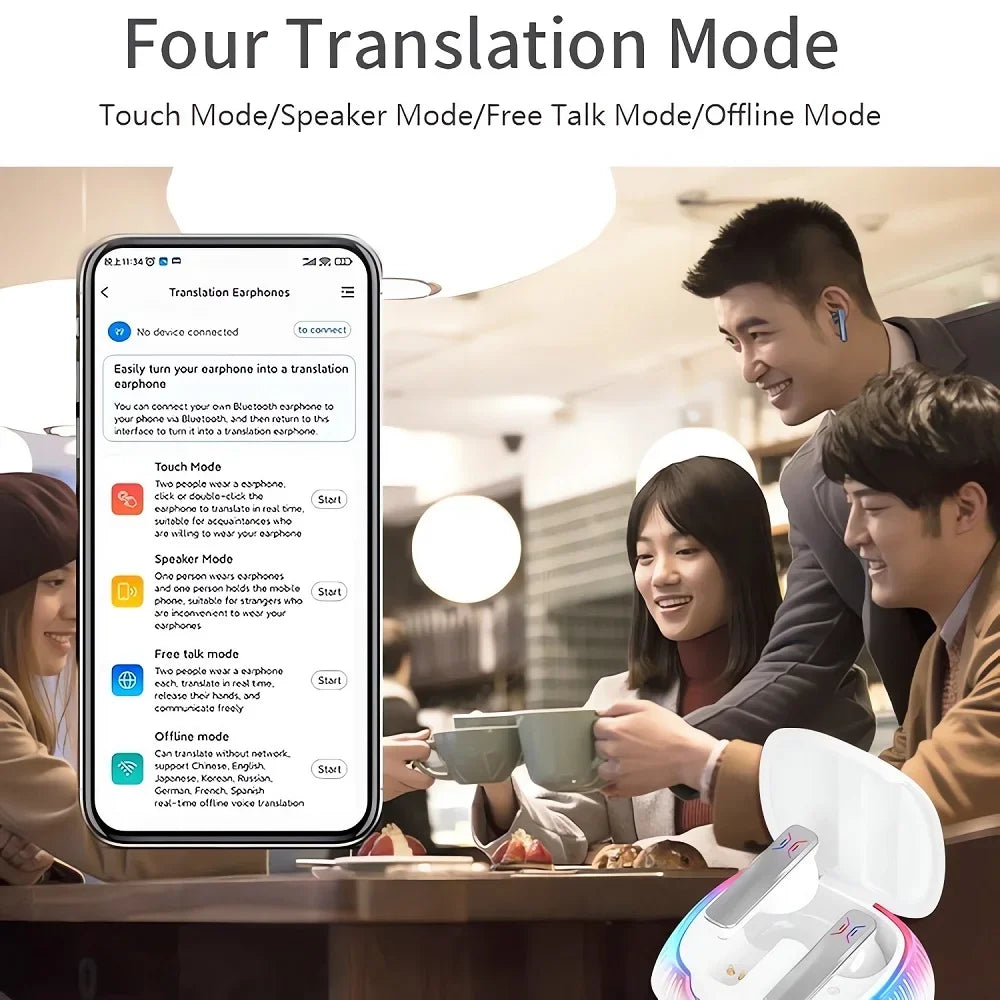 Original 74 Languages Translatoe Earbuds Smart Voice Translate Real Time Support Online OffLine 4 Translation Mode AI Conversion ShopOnlyDeal