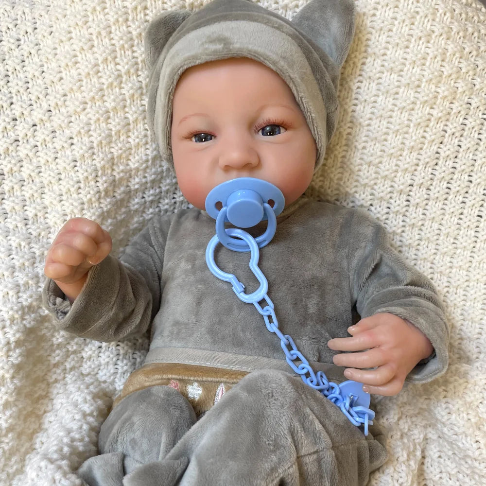 17 Inch Soft Or Full Body Silicone Vinyl Reborn Levi Awake Open Blue Eyes Boy Or Girl Newborn Doll 3D Skin Tone Christmas Gift ShopOnlyDeal