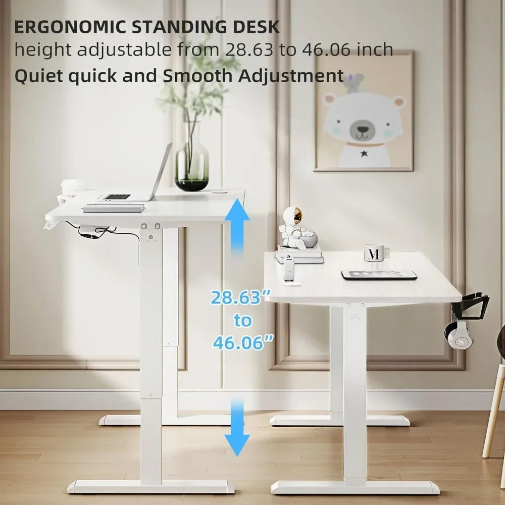 63x24inch Adjustable Desk Electric Standing Desk Sit Stand up Desk Height Adjustable Home Office Workstation White ShopOnlyDeal