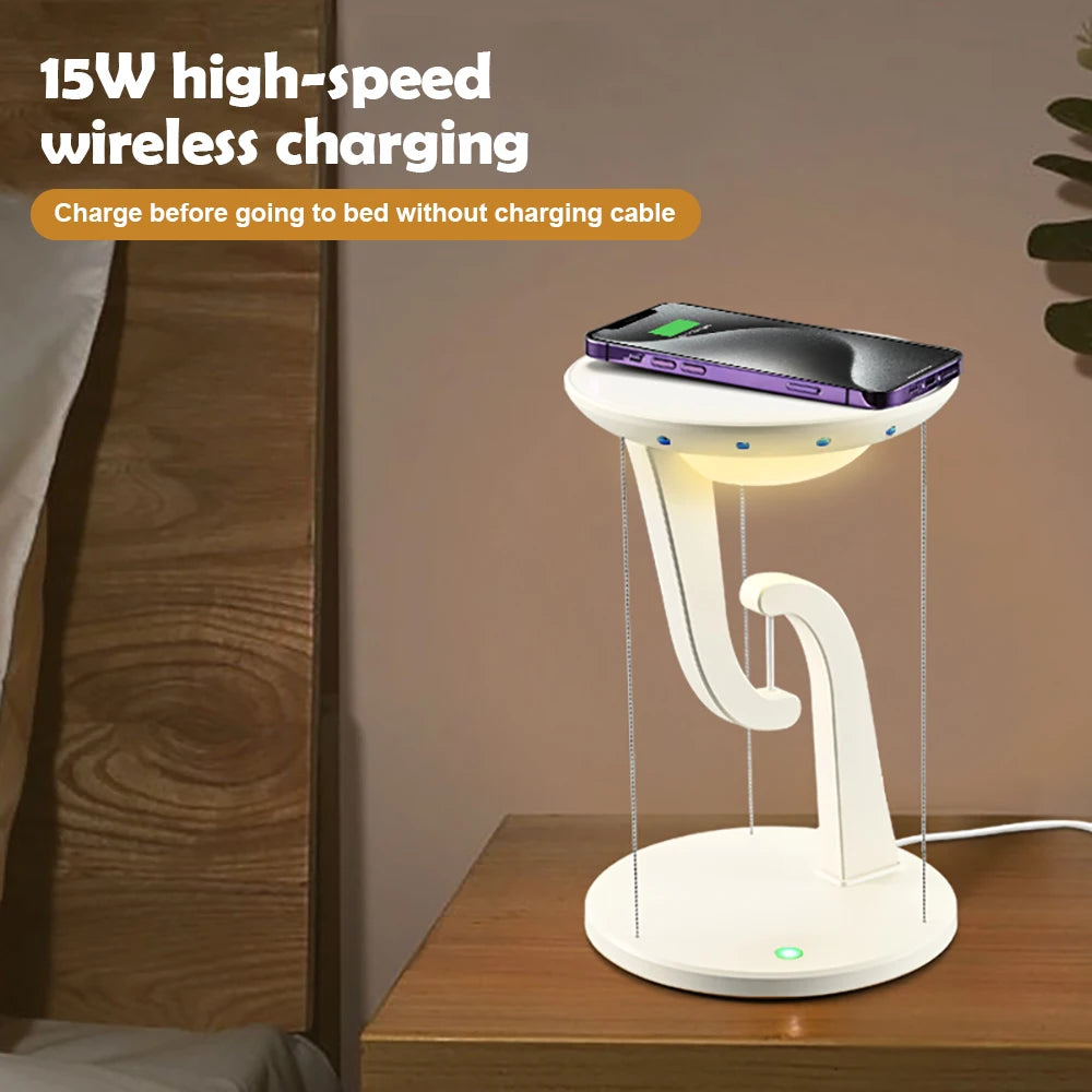 LED Night Light Multi-functional Desk Lamp with 15W Wireless Charger for iPhone Samsung Touch Switch Stepless Dimming Night Lamp ShopOnlyDeal