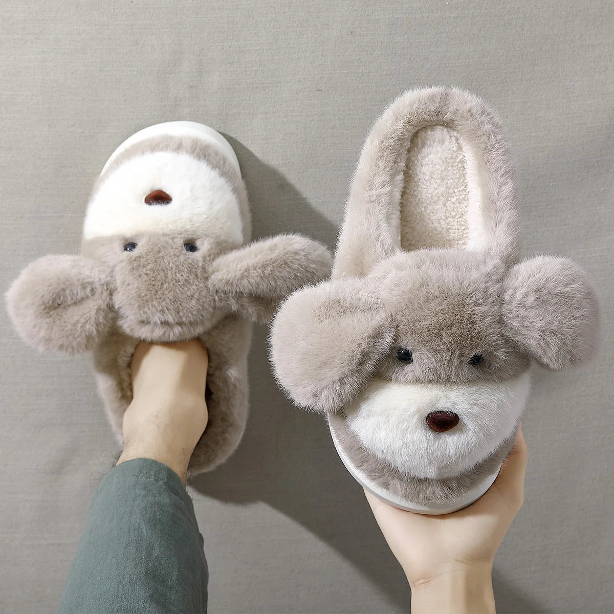 Couples Slippers Indoor Cartoon Fluff Memory Foam Fluffy Eva Anti-skid Soft Heel Plush Slippers Women Autumn Winter House Slides ShopOnlyDeal