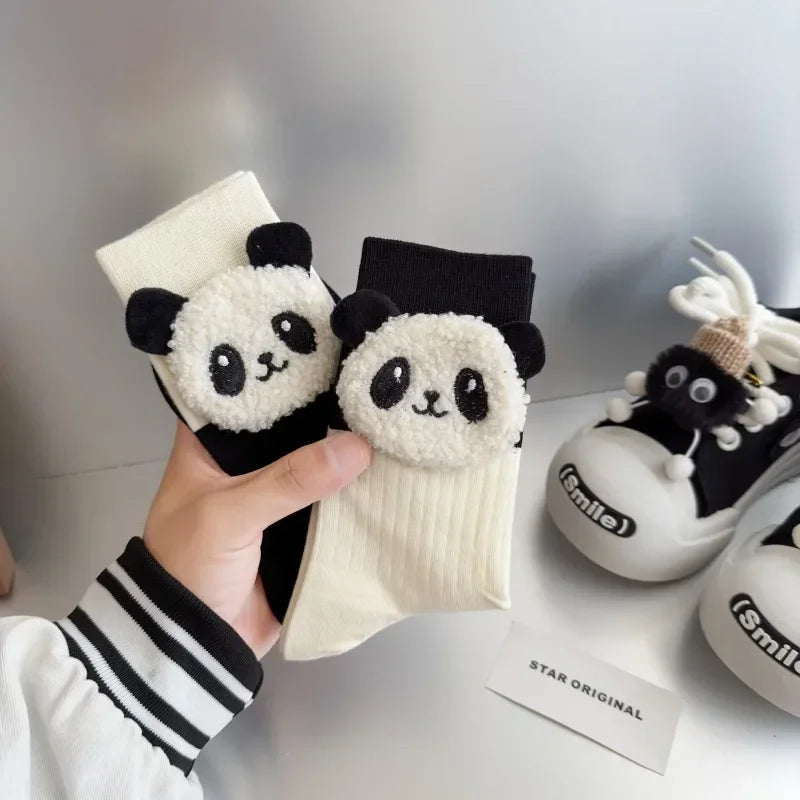 Pure Cotton Cute Designer Panda Women Socks | Kawaii Funny Black and White Middle Tube Socks ShopOnlyDeal