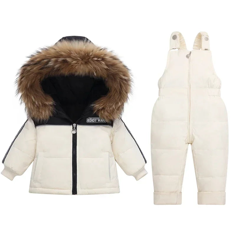 Children Down Jacket Clothing Sets -30 Degrees Winter Girl Duck Down Jacket + Overalls Kids Warm Suit Toddler Boys Coat Jumpsuit ShopOnlyDeal