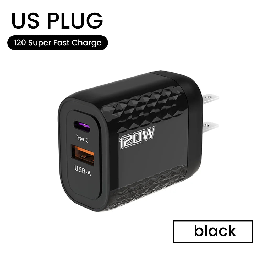 120W Charger Fast Quick Charging PD QC 3.0 USB Type C Charger Fast Charging EU/US/UK Plug Adapter For iphone 15 Samusng S23 120W ShopOnlyDeal