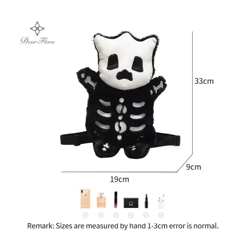 Y2k Skull Plush Backpack Cute Gothic Skeleton Toy Backpack Goth Doll Cartoon Anime Bag Travel Knapsack Birthday Halloween Gifts ShopOnlyDeal