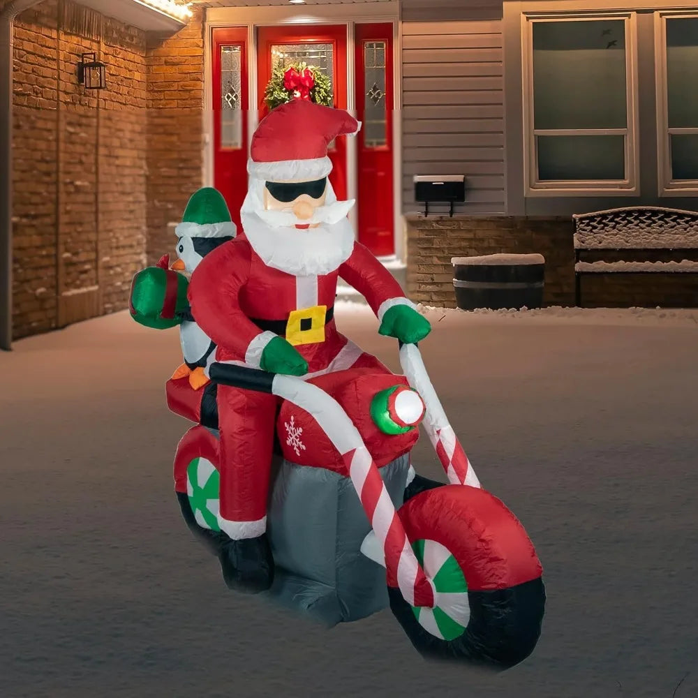 LED Lighted Santa and Penguin on Motorcycle Outdoor Christmas Inflatable - 5' ShopOnlyDeal