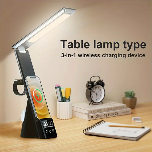 Five-in-one Foldable Desk Lamp Wireless Charger, with Clock and Alarm Function, Multiple Devices Can Be Charged At The Same Time ShopOnlyDeal