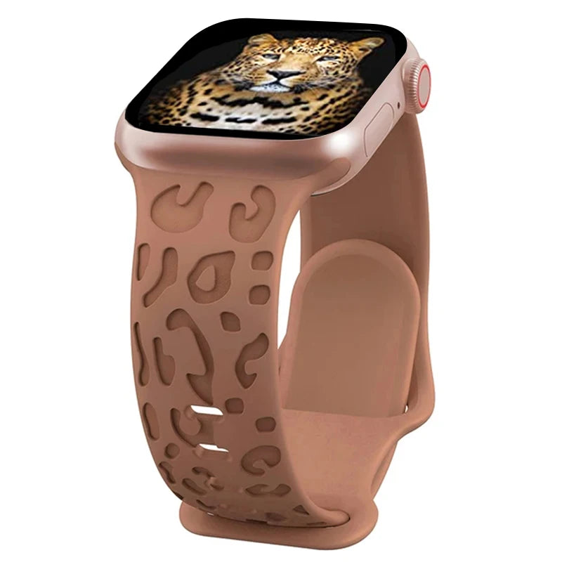 Leopard Engraved Strap for Apple Watch Band | Silicone Band for iWatch Series 7 SE 3 6 8 Ultra | 44mm, 40mm, 45mm, 49mm, 41mm, 38mm, 42mm Bracelet ShopOnlyDeal