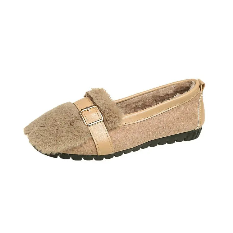 2024 Fluffy Mink Fur Moccasins Woman Belt Buckle Loafers Furry Shoes Ladies Winter Cotton Flats Mujer Daily Shoes Barefoot Boots ShopOnlyDeal