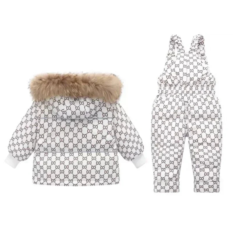 Children Down Jacket Clothing Sets -30 Degrees Winter Girl Duck Down Jacket + Overalls Kids Warm Suit Toddler Boys Coat Jumpsuit ShopOnlyDeal