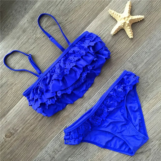 7-16years Children Swimwear Falbala Girls Swimwear Baby Kids Biquini Infantil Swimsuit Bikini Girl 2022 New Summer Bathing Suit ShopOnlyDeal