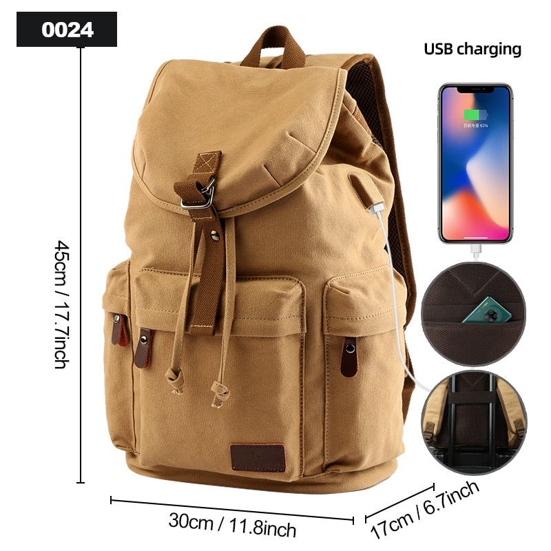 TANGHAO Canvas Backpack Unisex Vintage Casual Rucksack 17inch Laptop Backpack W/ USB Charging Port Schoolbag Student Mochia ShopOnlyDeal