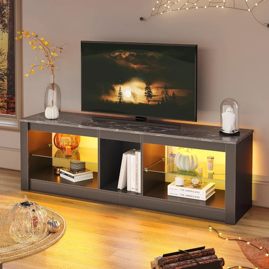 Modern TV Stand With Open Shelf Storage Cabinet for 62 Inch TV | Furniture Brown Stands Table Supports Living Room Home ShopOnlyDeal