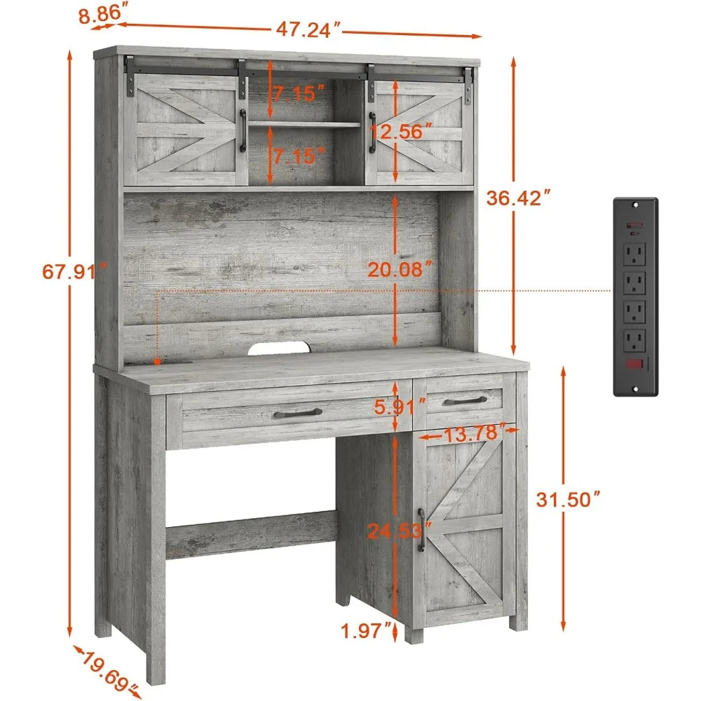 47" Computer Desk with Drawers, Storage Cabinet, Hutch for Home Office, Workstation Writing Desk ShopOnlyDeal