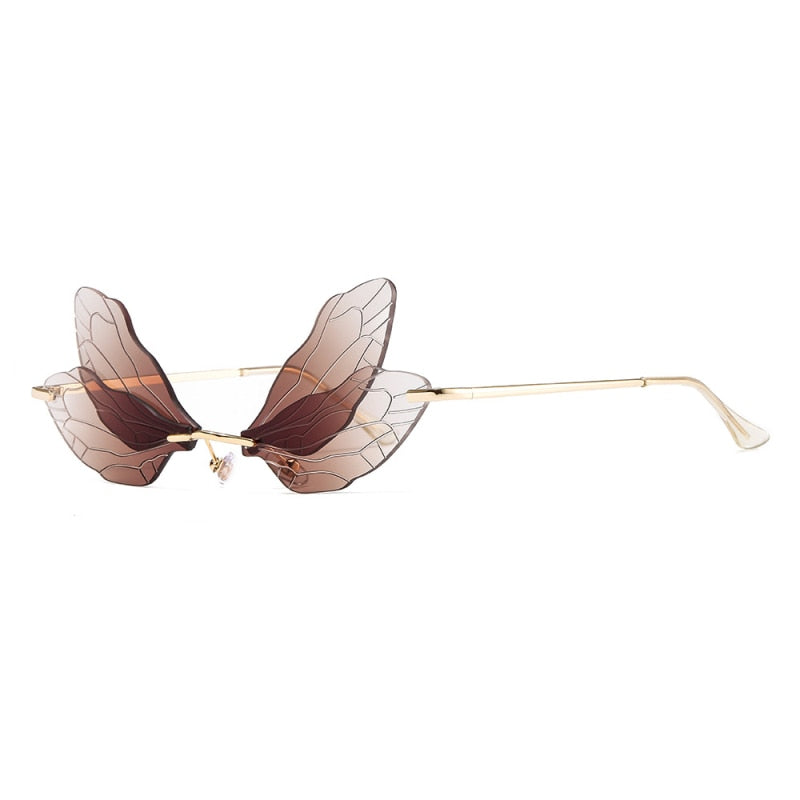 Butterfly Sunglasses Rimless Dragonfly Wing Sunglasses Women Vintage Clear Ocean Lens Eyewear Men Pink Sun Glasses Shades UV400 ShopOnlyDeal