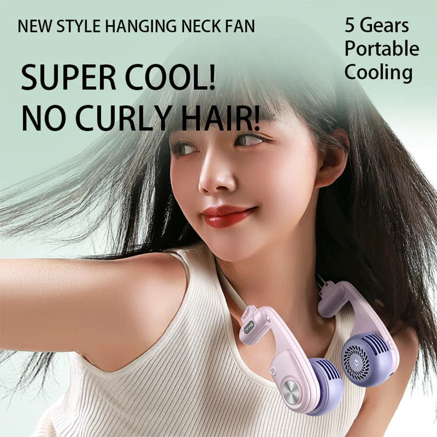 2024 New Style 360° Rotatable Portable Air Conditioner Wearable Neck Fan Bladeless Fan Portable with 5 Gears Hanging Neck Fan ShopOnlyDeal