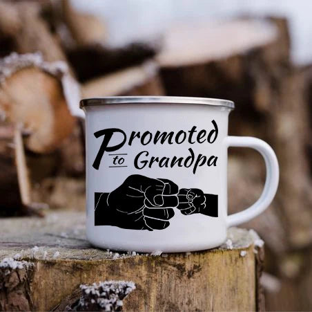 Promoted to Grandpa Mug | Grandfather Coffee Mugs for Pregnancy Announcement | New Baby Family Enamel Cup | Surprise Gift for Grandad ShopOnlyDeal