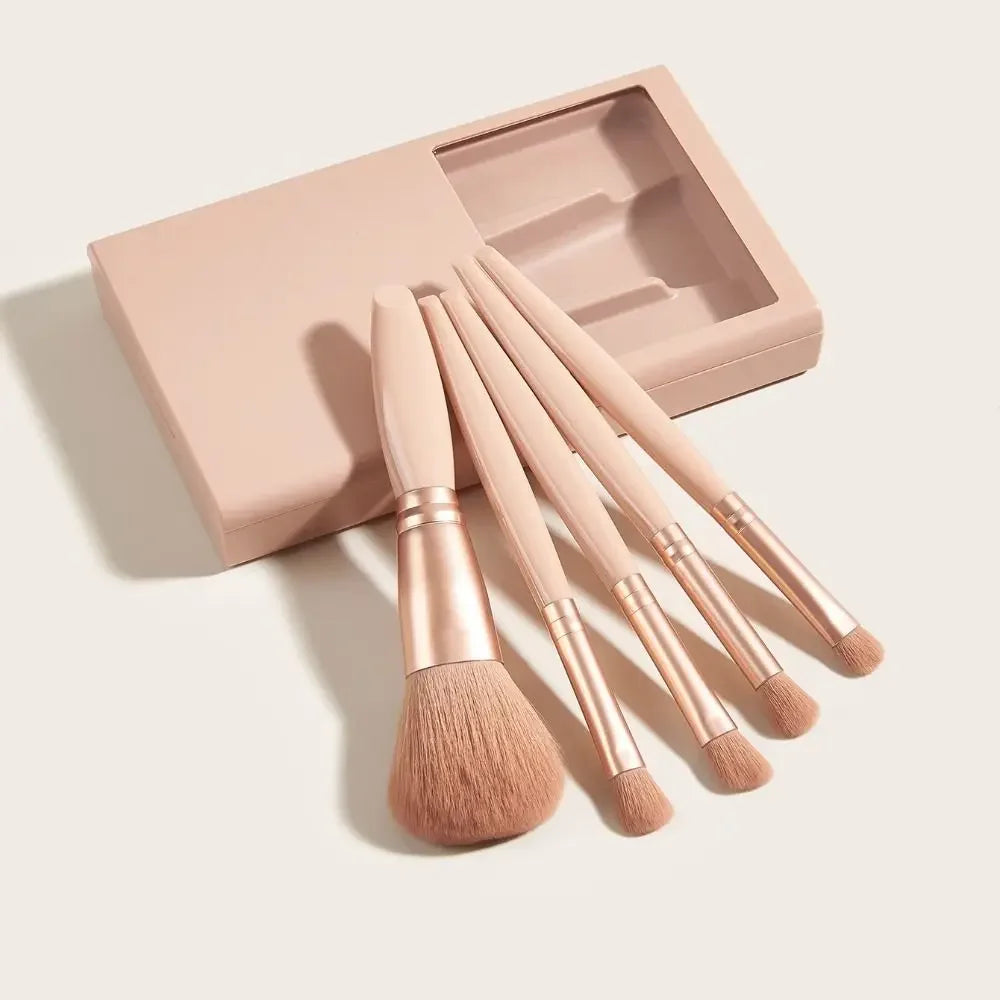 5Pcs Travel Makeup Brushes Set | Portable Mini Cosmetic Brush with Mirror Case | Powder Blending Eyeshadow Brush | Beauty Make Up Tool ShopOnlyDeal