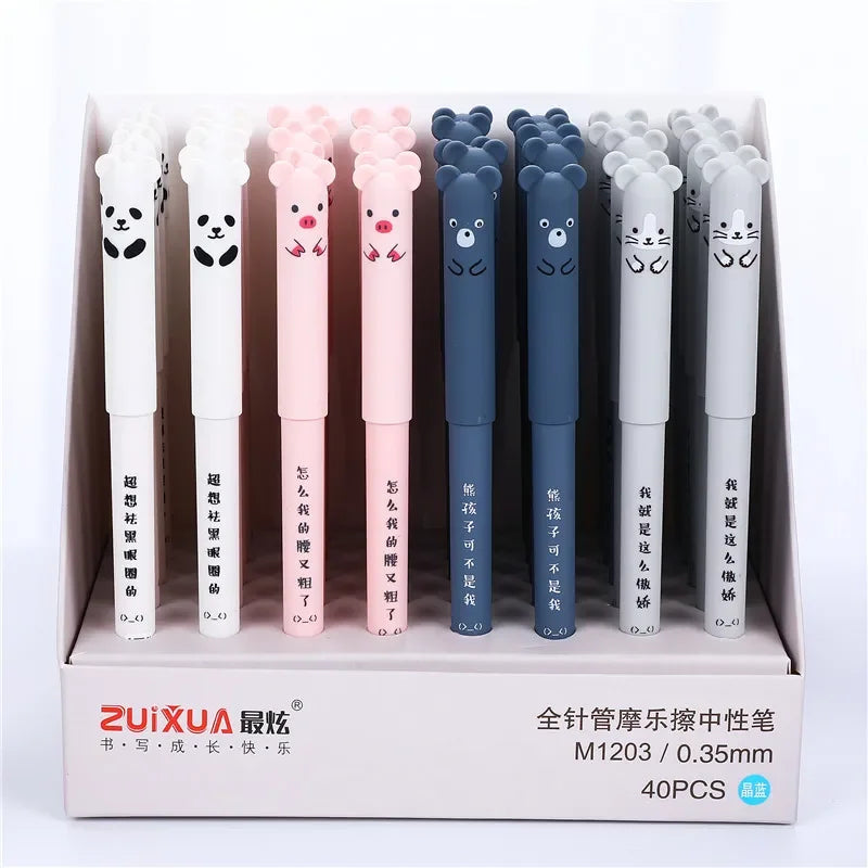 Kawaii Pig Bear Cat Mouse Erasable Gel Pen 4 Pcs/Set | School Office Supplies Stationery Gift | 0.35mm Blue Black Ink ShopOnlyDeal