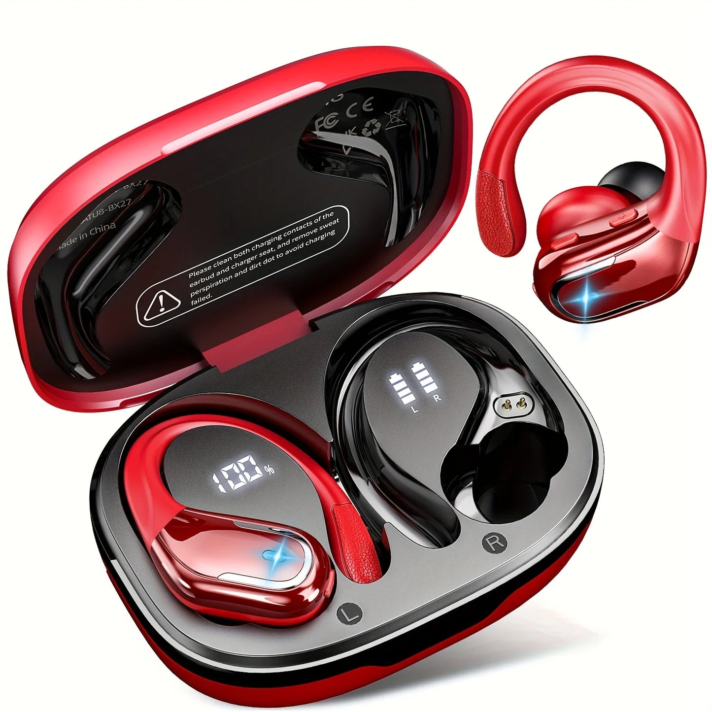 Wireless Earbuds For Running Sports Wireless Earphones With Earhooks, Dual-LED Display,Noise Cancelling Sports Headphones ShopOnlyDeal