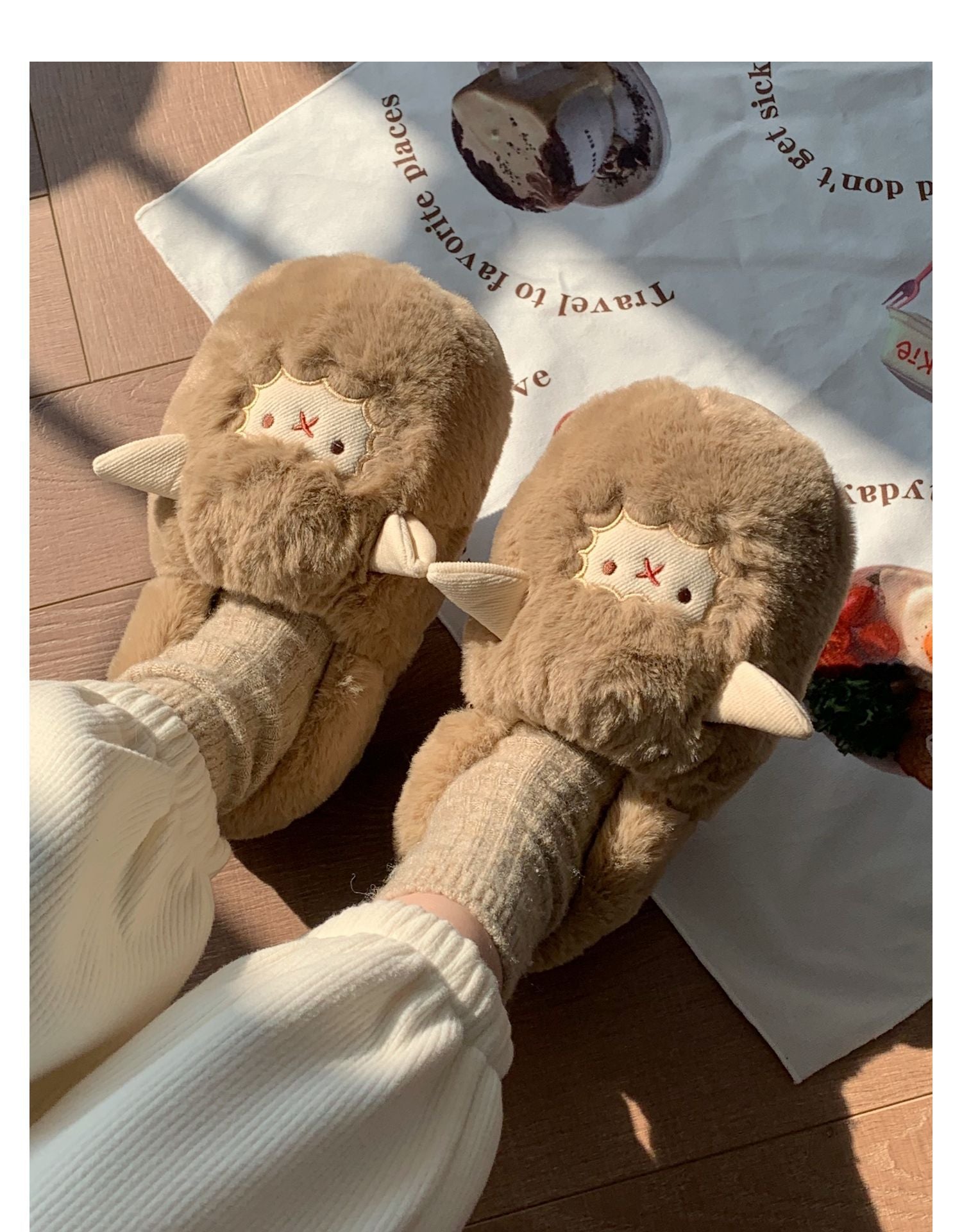 Shevalues Cute Lamb Cotton Slippers Women Fashion Indoor Furry Plush Slippers Female Winter Bedroom Warm Fluffy Cozy Home Shoes ShopOnlyDeal