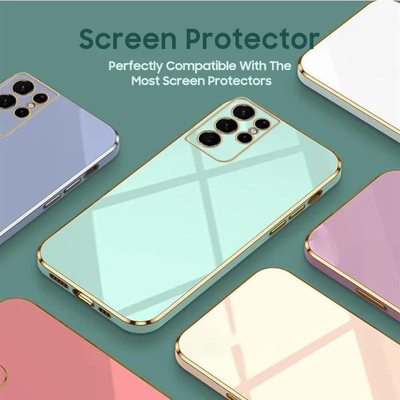 Luxury Plating Square Phone Case | For Samsung Galaxy S23, S22, S21, S20 FE Plus Ultra, A14, A24, A34, A54, A04S | Silicone Protector Cover ShopOnlyDeal