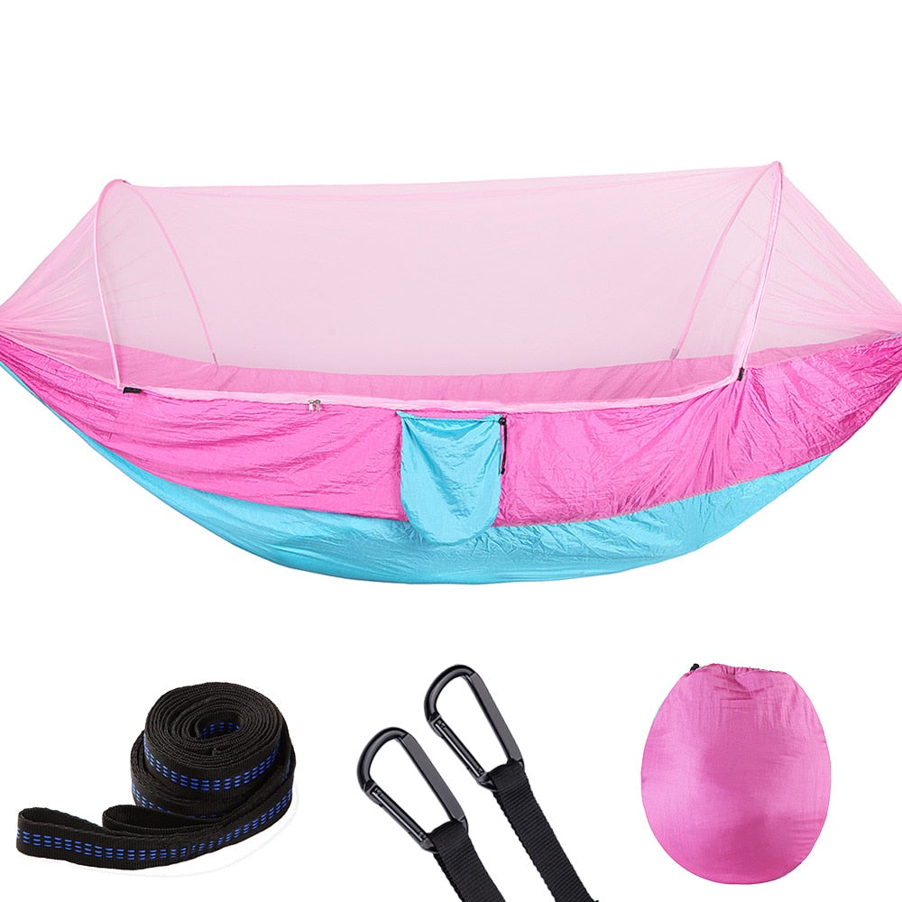 Experience Outdoor Bliss in 2023 with our Camping Hammock with Mosquito Net - Pop-Up Light, Portable Parachute Hammocks for Swing and Sleeping. Your Ultimate Camping Stuff! ShopOnlyDeal