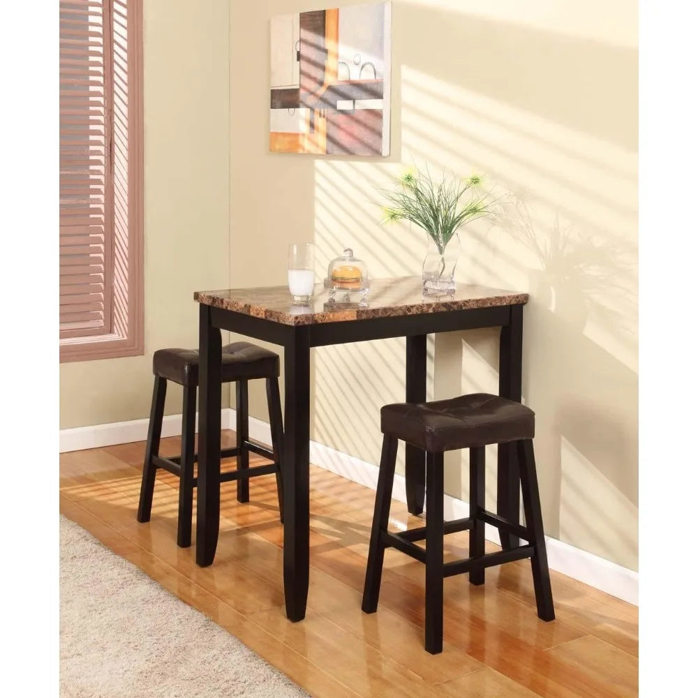 3-Piece Counter Height Glossy Print Marble Breakfast Table with Stools ShopOnlyDeal