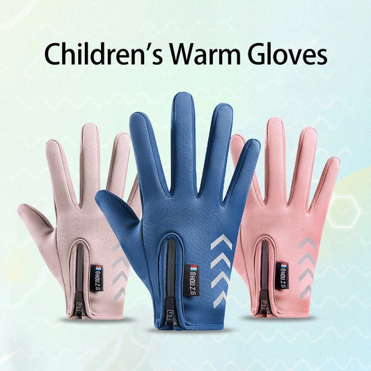 Children's Gloves Cycling Winter Autumn Thermal Gloves Waterproof Kids Reflect Light Non-Slip Ski Fleece Scooter Gloves Zipper ShopOnlyDeal