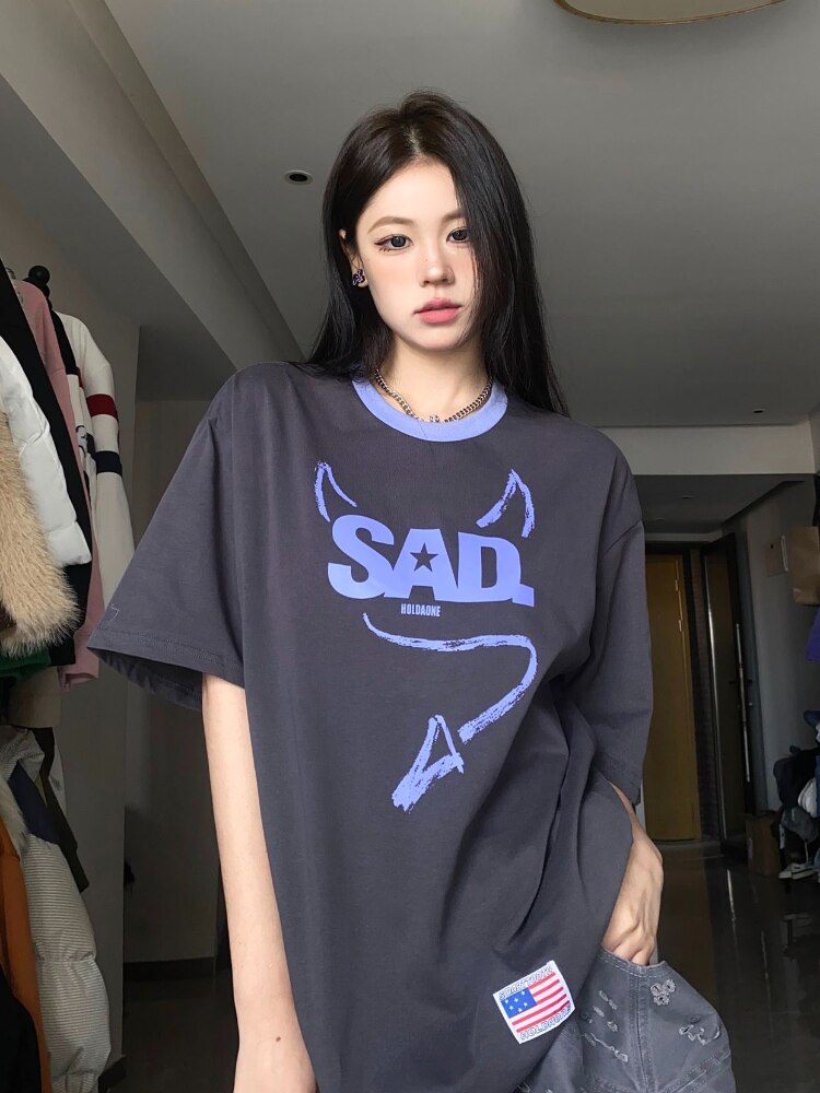 Harajuku Demon T-shirts Women Kawaii Oversized Graphic Japanese Y2k Streetwear Short Sleeve Tees Korean Fashion Tops Devil Wings Angel ShopOnlyDeal