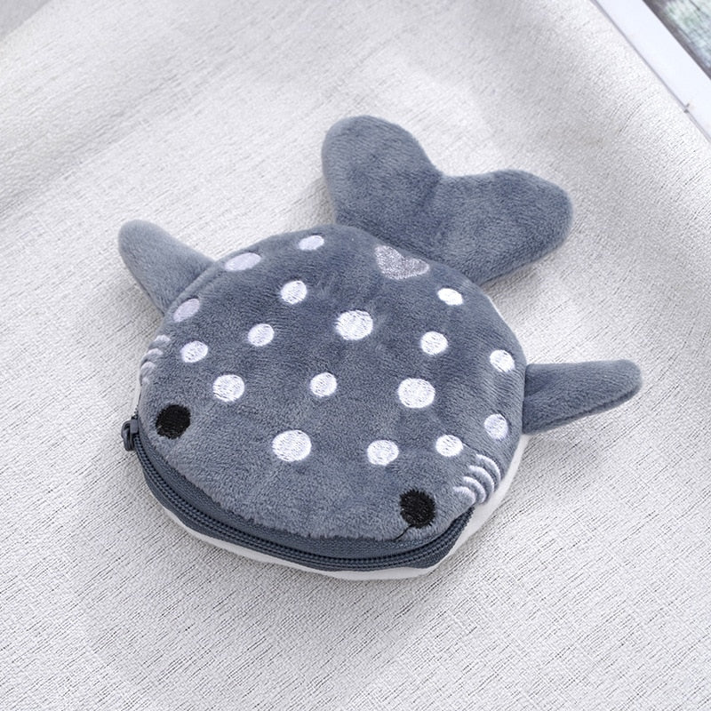 Cute Blue Small Whales Coin Purse Plush Zipper Coin Wallet Shark Shape Designer Women's Wallet Change Purse Key Earphone Pouch ShopOnlyDeal