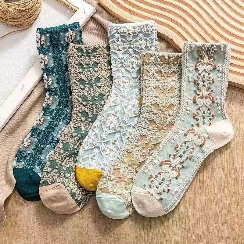 New 5 Pairs Women's Vintage Cute Socks Set | Harajuku Kawaii Girl Floral Sport Short Socks for Women ShopOnlyDeal