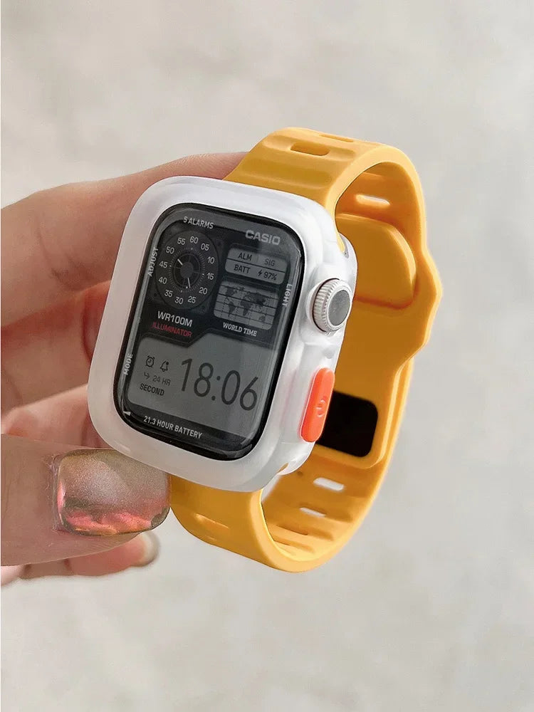 Candy Silicone Case+Strap for Apple Watch | Compatible with Series 9 45mm, 8 7 41mm, SE 6 5 4 44mm 40mm, and Ultra 2 49mm | Rubber Correa Strap for iWatch ShopOnlyDeal