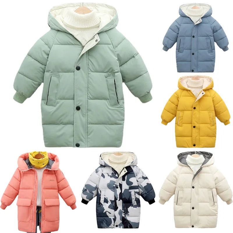 Kids Down Long Outerwear Winter Autumn Teen Cotton Clothes Boys Girls Cotton-Padded Parka Coats Big Children Thicken Warm Jacket ShopOnlyDeal