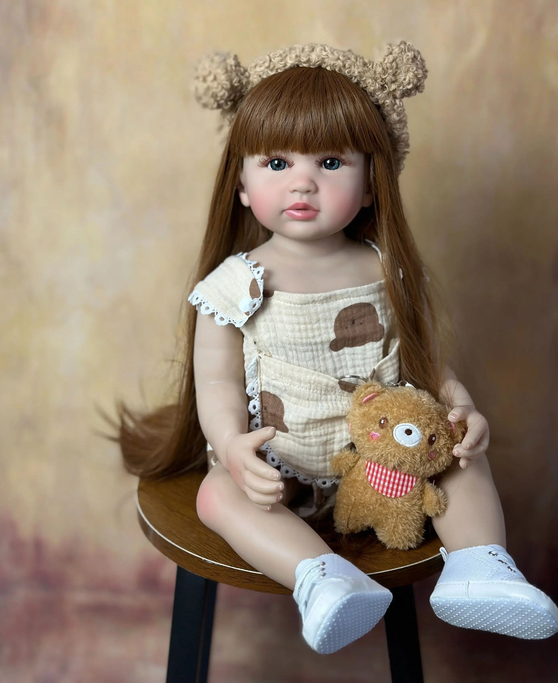 BZDOLL 55cm 22inch Lifelike Reborn Baby Girl Doll Soft Silicone Long Brown Hair Realistic Princess Toddler Bebe Birthday Gift ShopOnlyDeal