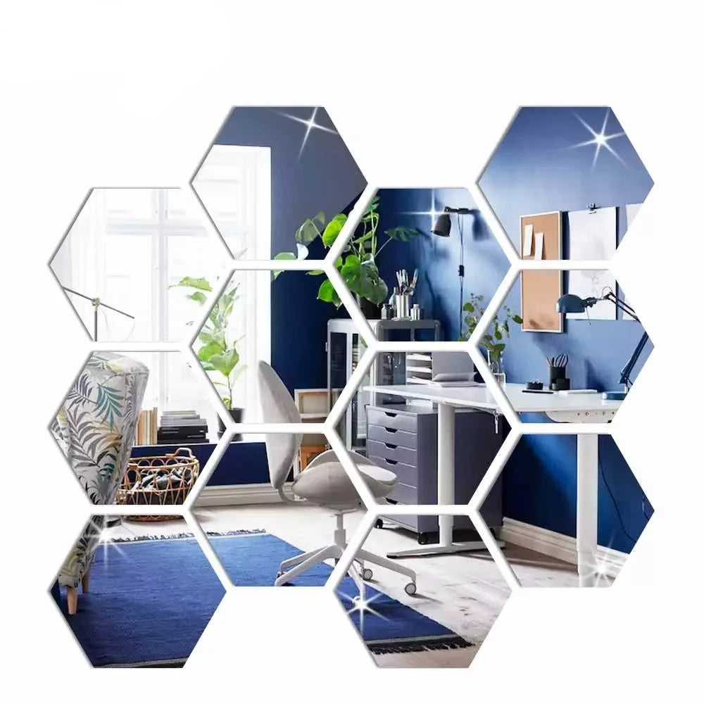 MCDFL Large Hexagonal Mirror Stickers for Bedroom Big Acrylic Wall Mirrors Model Decorative Self-Adhesive Bathroom Soft 3d Tiles ShopOnlyDeal