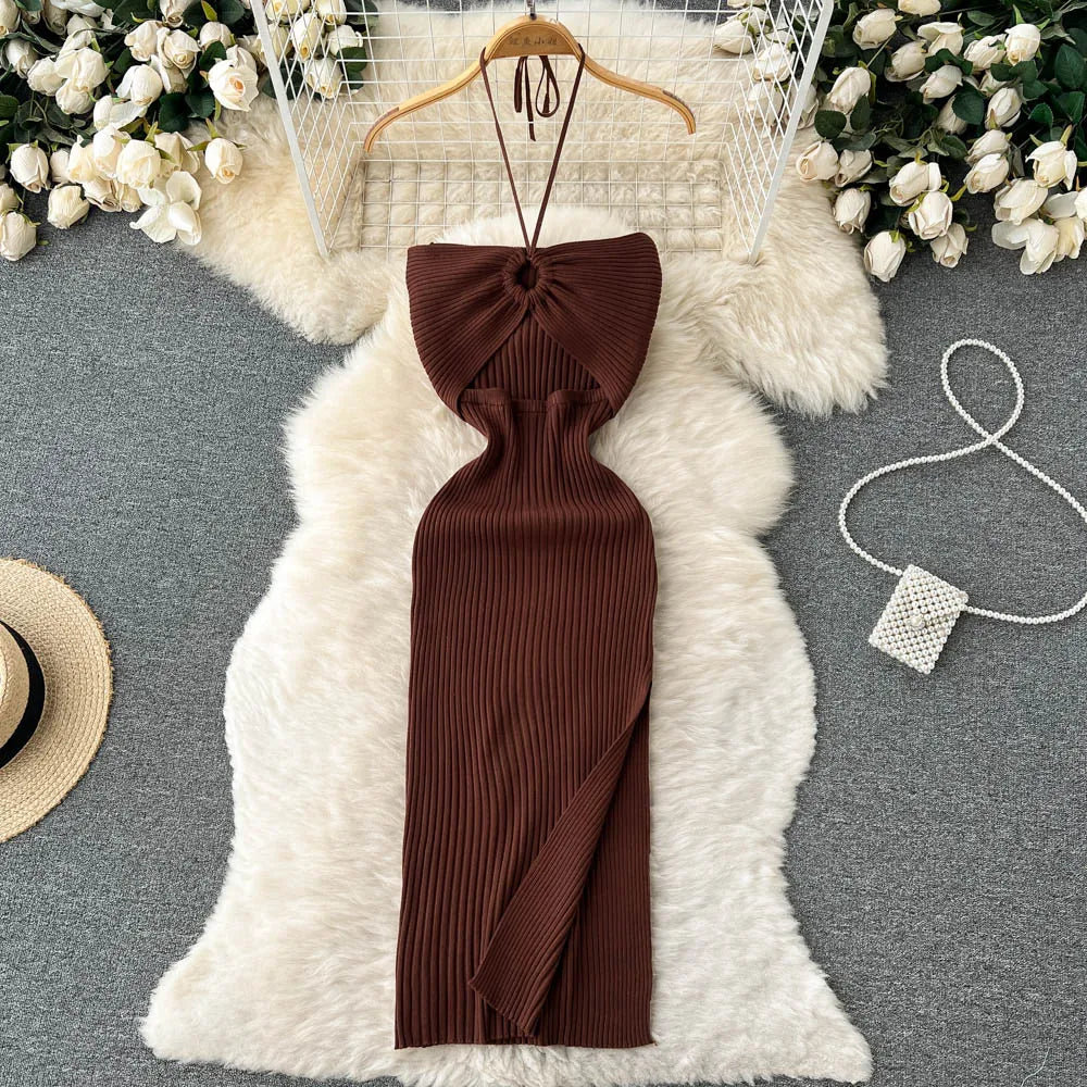 YuooMuoo Chic Fashion Sexy Package Hips Split Knitted Summer Dress Women Slim Elastic Bodycon Party Dress Streetwear Outfits ShopOnlyDeal