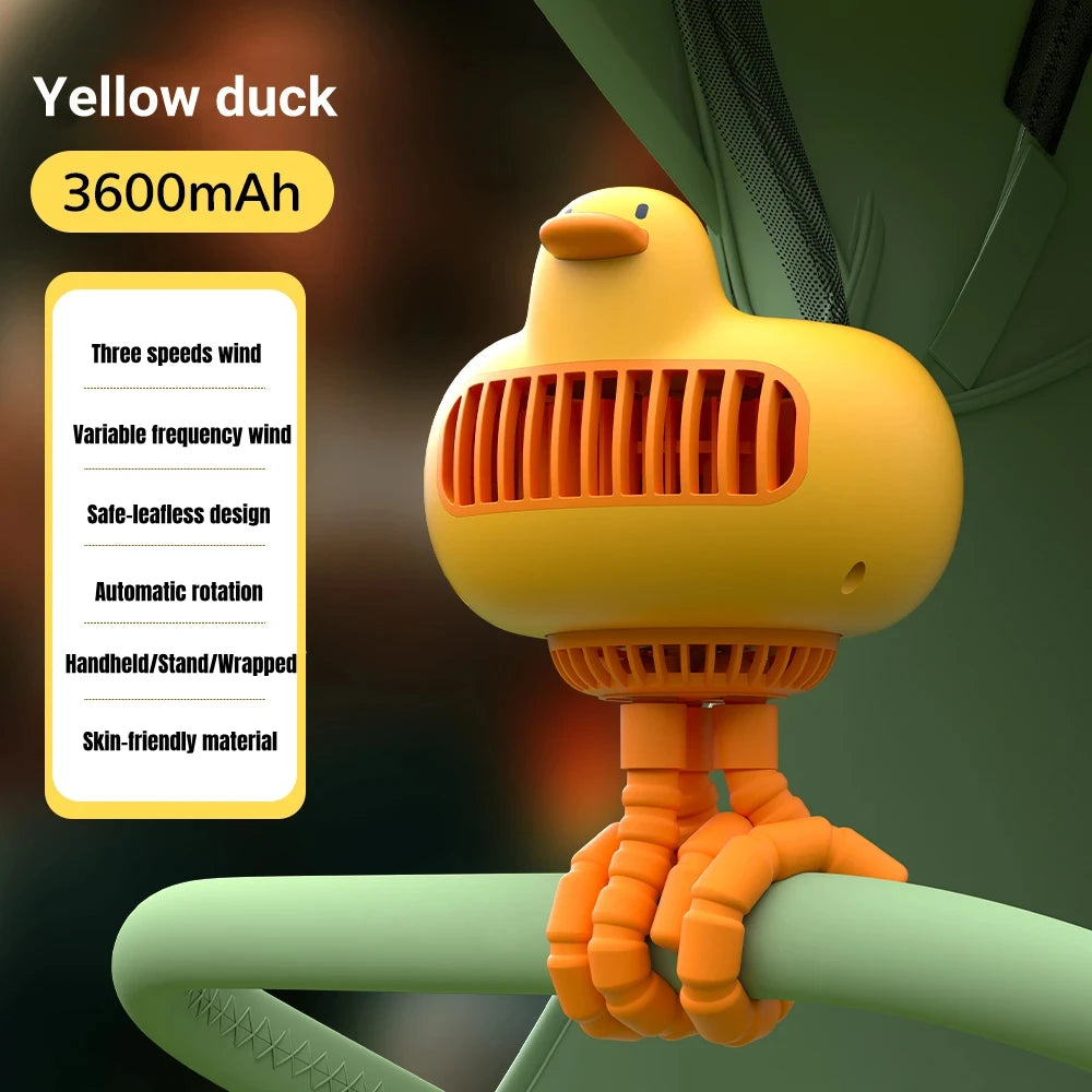 Mini Portable Baby Stroller Fan Duck Shape Stand | Adjustable Handheld USB Charg Air Cooler | Student Outdoor Travel 3600mAh Battery ShopOnlyDeal