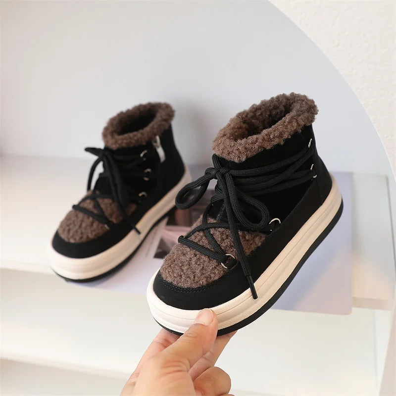 2024 New Autumn/Winter Children Boots For Boys Warm Plush Rubber Sole Toddler Kids Sneakers  Fashion Girls Boots 21-30 ShopOnlyDeal