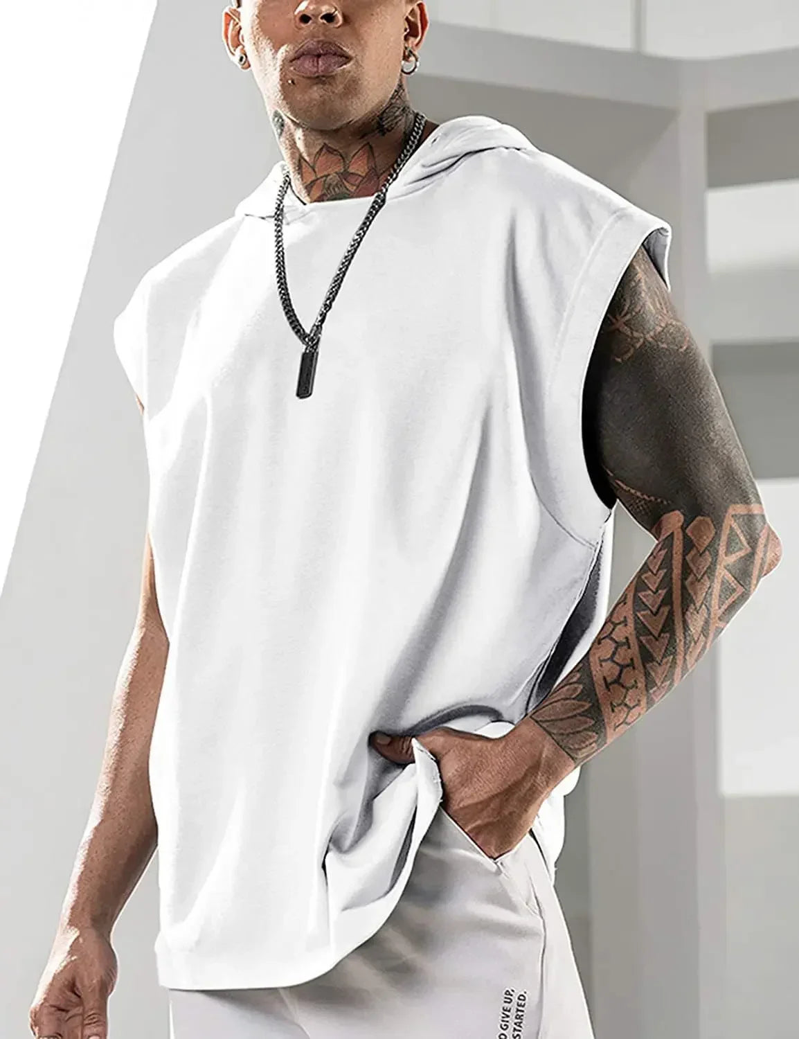 2024 Hooded Solid Color New Men's Casual Pullover Sports Men's T-shirt Sleeveless Men's Waistcoat Loose ShopOnlyDeal