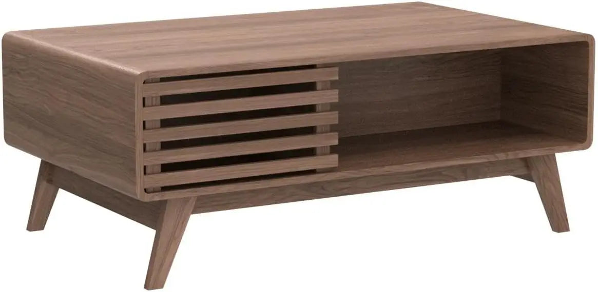 Ensley Coffee Table, Mid Century Modern Table with Storage, Farmhouse Wood Coffee Table for Living Room Fluted (Walnut) ShopOnlyDeal