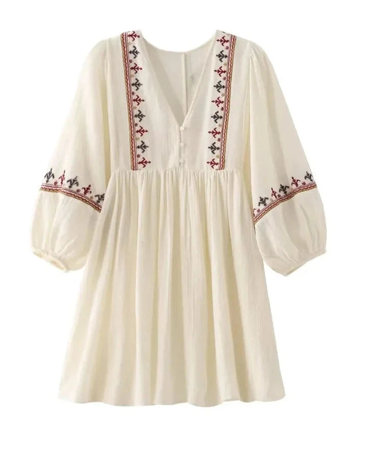 New Spliced Embroidered Midi Long-Sleeved Vacation Style Daily Dresses for Women | 2024 Summer Dress | Streetwear Dress ShopOnlyDeal